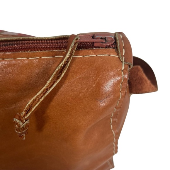 MALINCHE Crossbody Purse Tan Leather with Colorful Pastel Cloth Panel - Picture 6 of 13